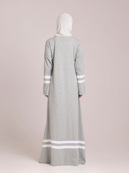 Women’s Grey Jersey Abaya with White Georgette Hijab – Modest Wear