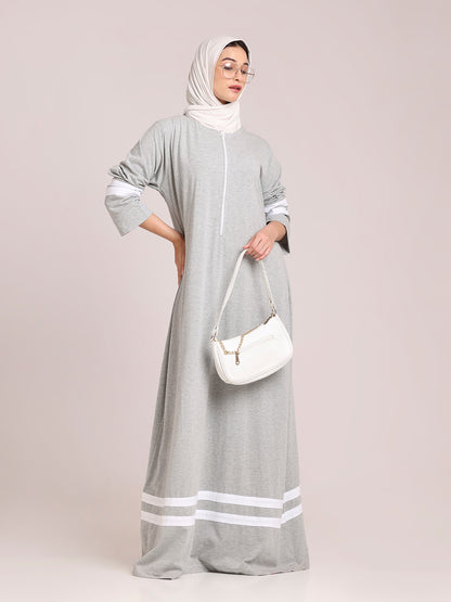 Women’s Grey Jersey Abaya with White Georgette Hijab – Modest Wear