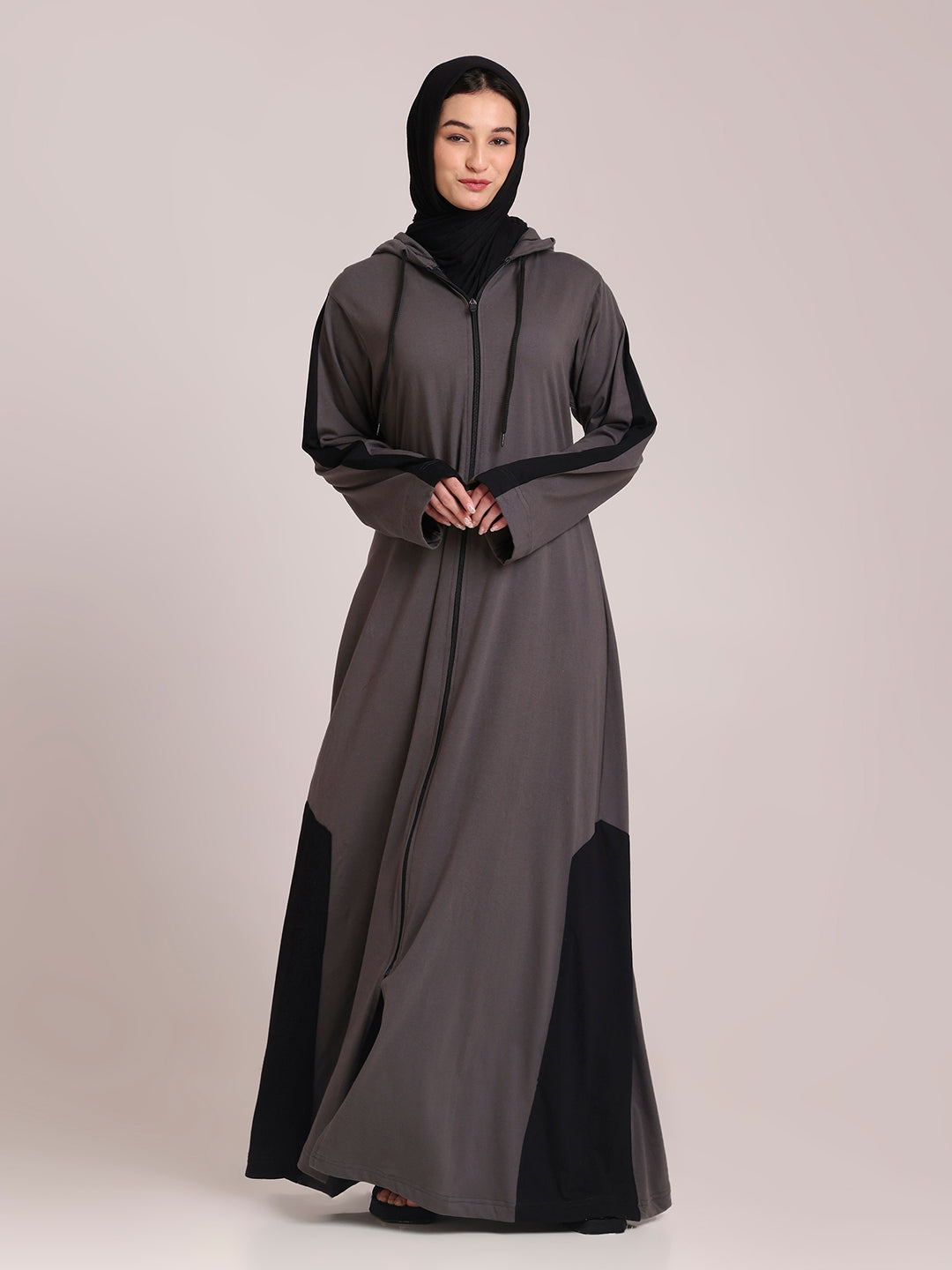 Grey Front Open Jersey Hoodie Abaya – Modest Wear