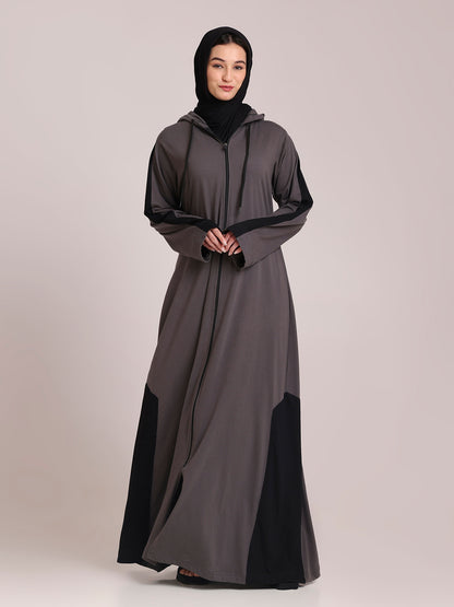 Grey Front Open Jersey Hoodie Abaya – Modest Wear