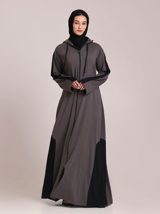 Grey Front Open Jersey Hoodie Abaya – Modest Wear