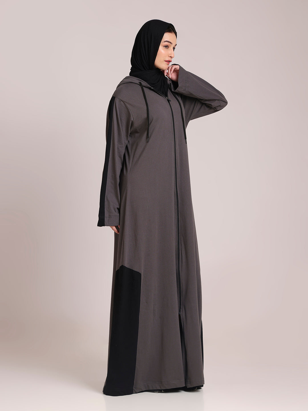 Grey Front Open Jersey Hoodie Abaya – Modest Wear