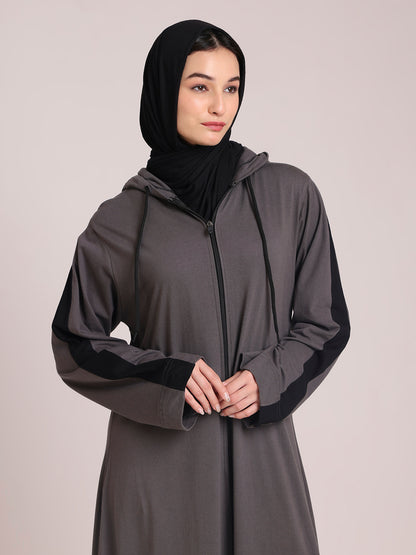 Grey Front Open Jersey Hoodie Abaya – Modest Wear