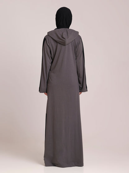 Grey Front Open Jersey Hoodie Abaya – Modest Wear