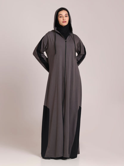 Grey Front Open Jersey Hoodie Abaya – Modest Wear