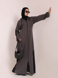 Grey Front Open Jersey Hoodie Abaya – Modest Wear