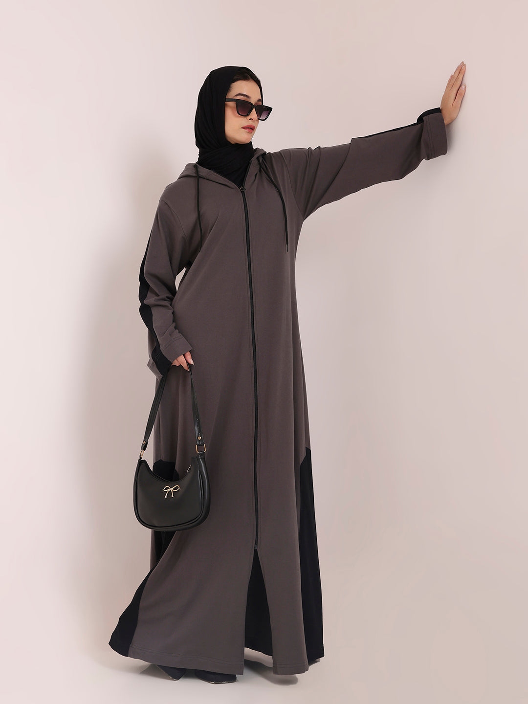 Grey Front Open Jersey Hoodie Abaya – Modest Wear