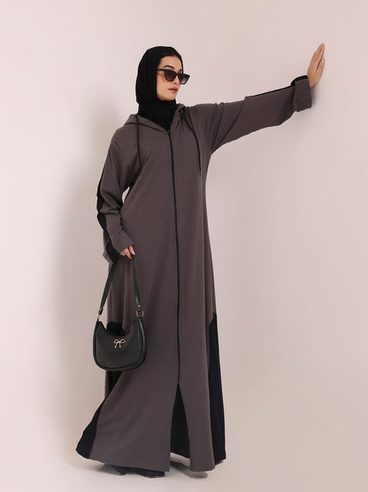 Grey Front Open Jersey Hoodie Abaya – Modest Wear