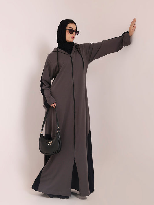 Grey Front Open Jersey Hoodie Abaya – Modest Wear