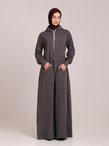Women’s Grey Jersey Hoodie Abaya – Modest Wear