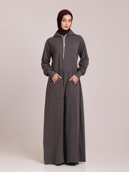 Women’s Grey Jersey Hoodie Abaya – Modest Wear