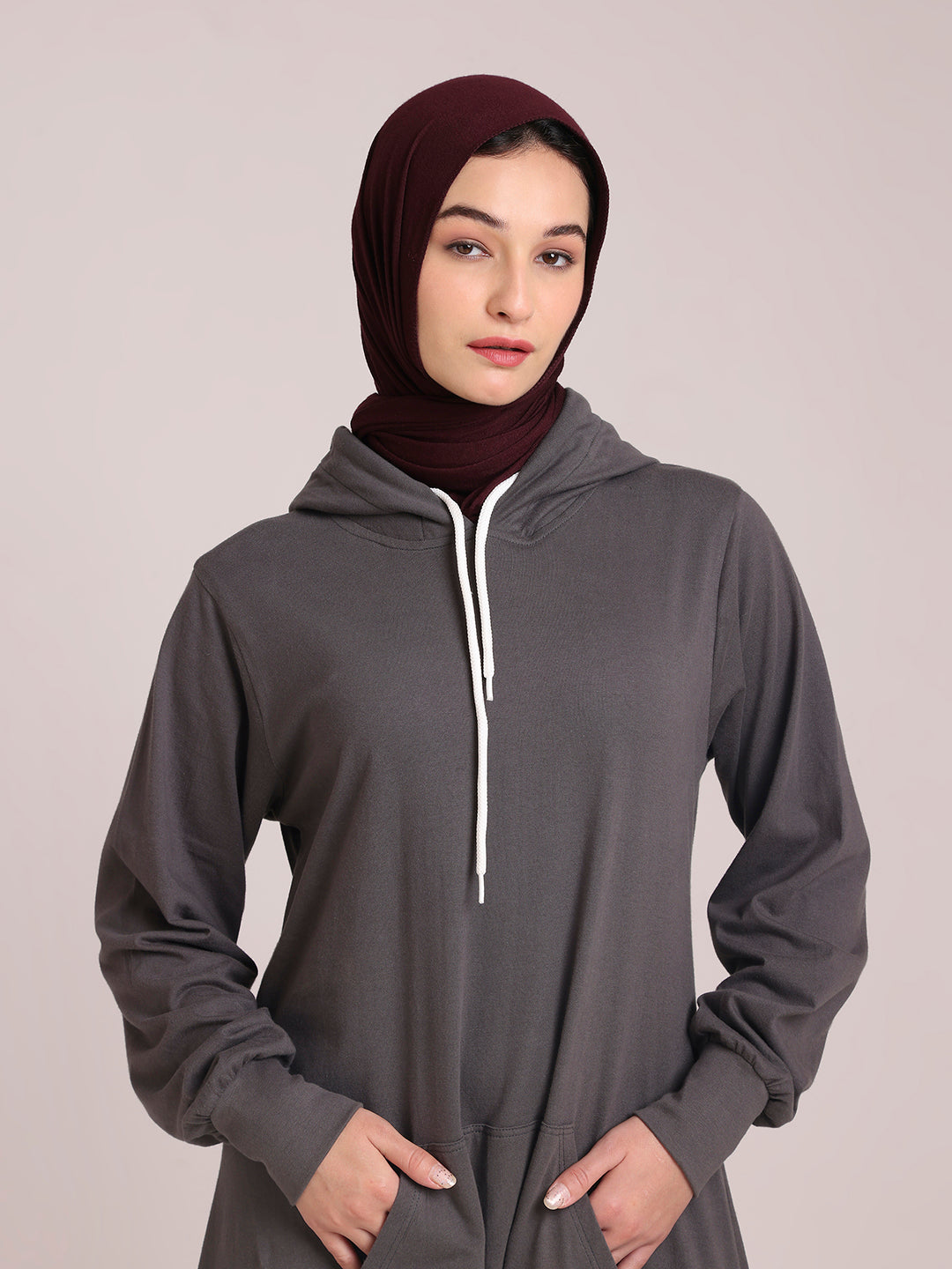Women’s Grey Jersey Hoodie Abaya – Modest Wear
