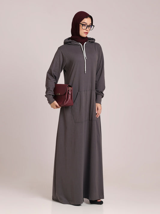 Women’s Grey Jersey Hoodie Abaya – Modest Wear