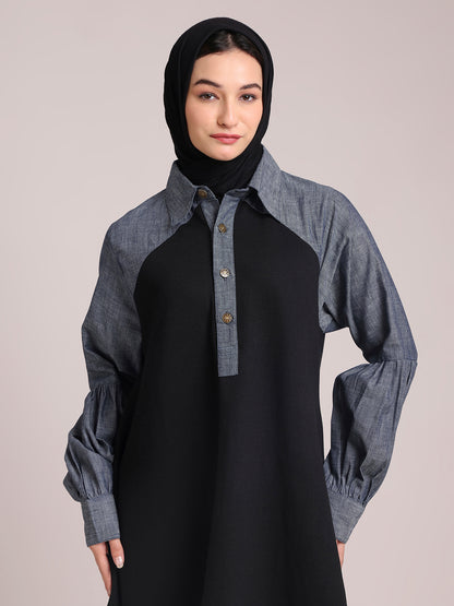 Fleece Denim Dress for Women – Modest Winter Wear