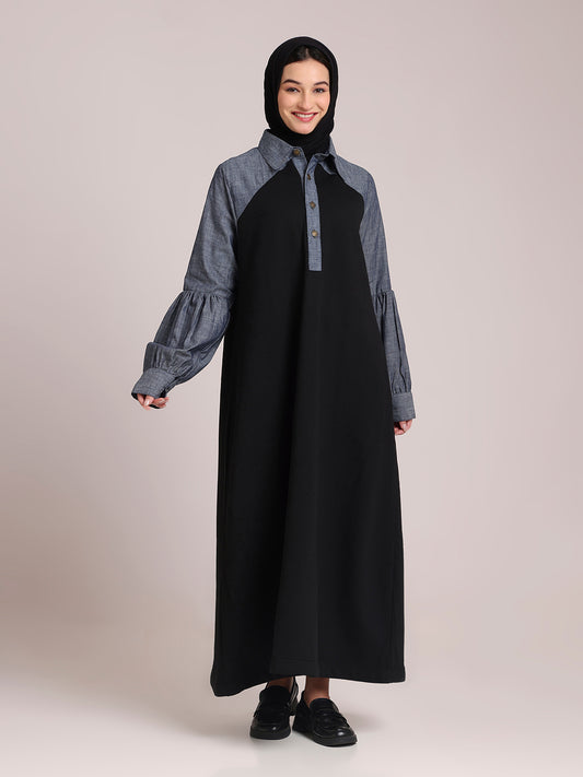 Fleece Denim Dress for Women – Modest Winter Wear