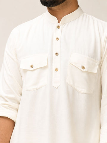 Nabia Men’s Off White Solid Farsi Kurta Pants Set