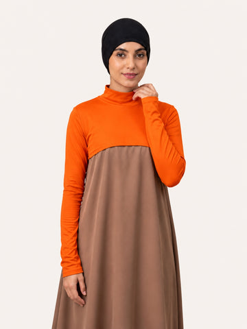 Women's Orange Solid Neck & Sleeve Extender