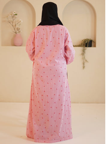 Pink Front Open Striped Shirt Dress