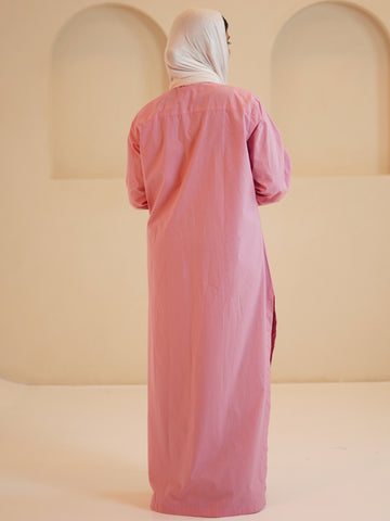 Pink Front Open Solid Shirt Dress