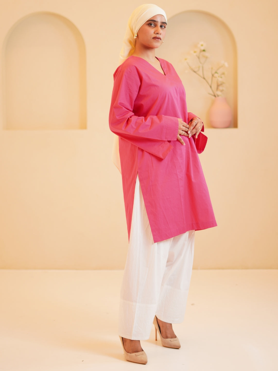 Women’s Modest Solid Pink Farsi Set
