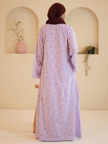 Purple Front Open Striped Shirt Dress