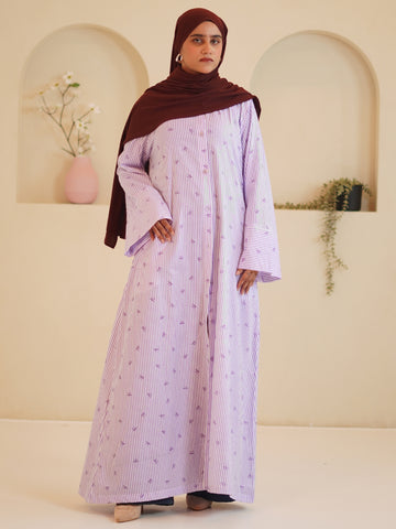 Purple Front Open Striped Shirt Dress