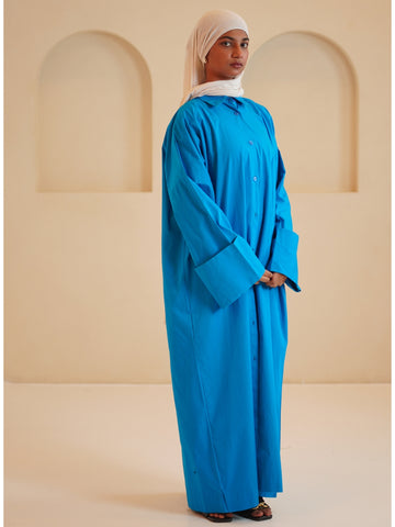 Royal Blue Front Open Solid Shirt Dress