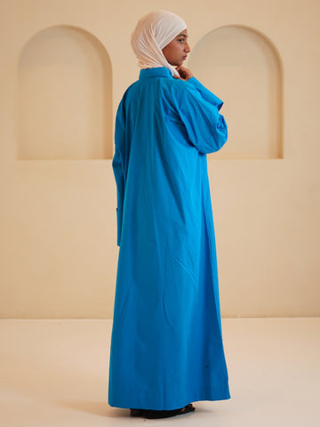 Royal Blue Front Open Solid Shirt Dress