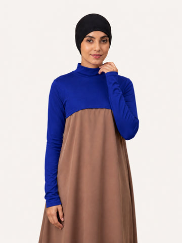 Women's Royal Blue Solid Neck & Sleeve Extender