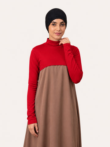 Women's Red Solid Neck & Sleeve Extender