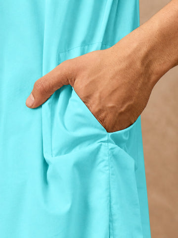 Men's Sky Blue Solid Kurta with White Pajama Set For Men
