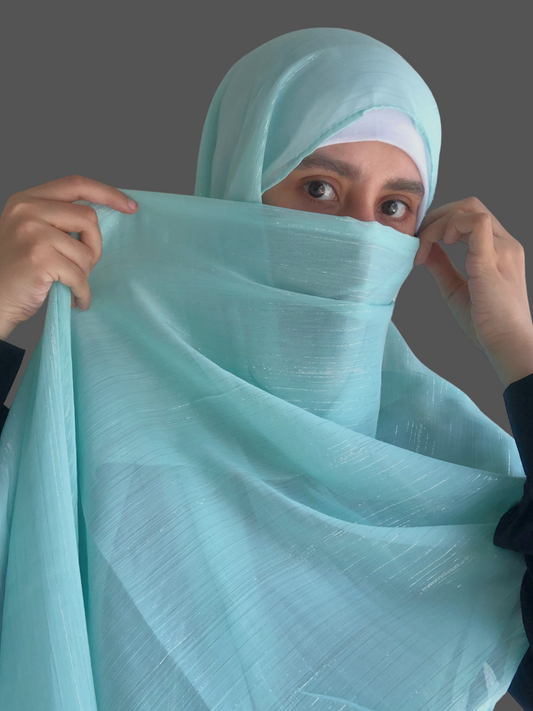 Nabia Aqua Chiffon Metallic Shimmer Hijab