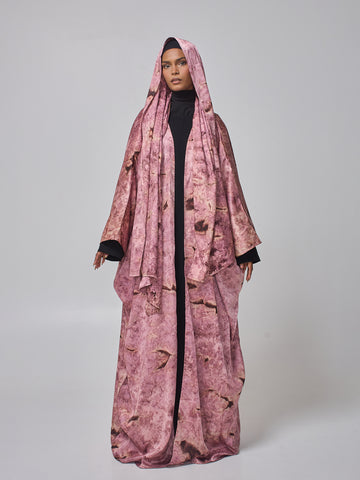 Women's 2 Piece Modest Printed Shrug Abaya with Matching Hijab