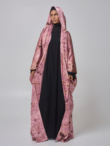 Women's 2 Piece Modest Printed Shrug Abaya with Matching Hijab