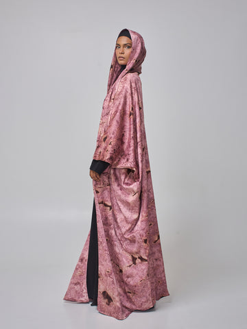 Women's 2 Piece Modest Printed Shrug Abaya with Matching Hijab
