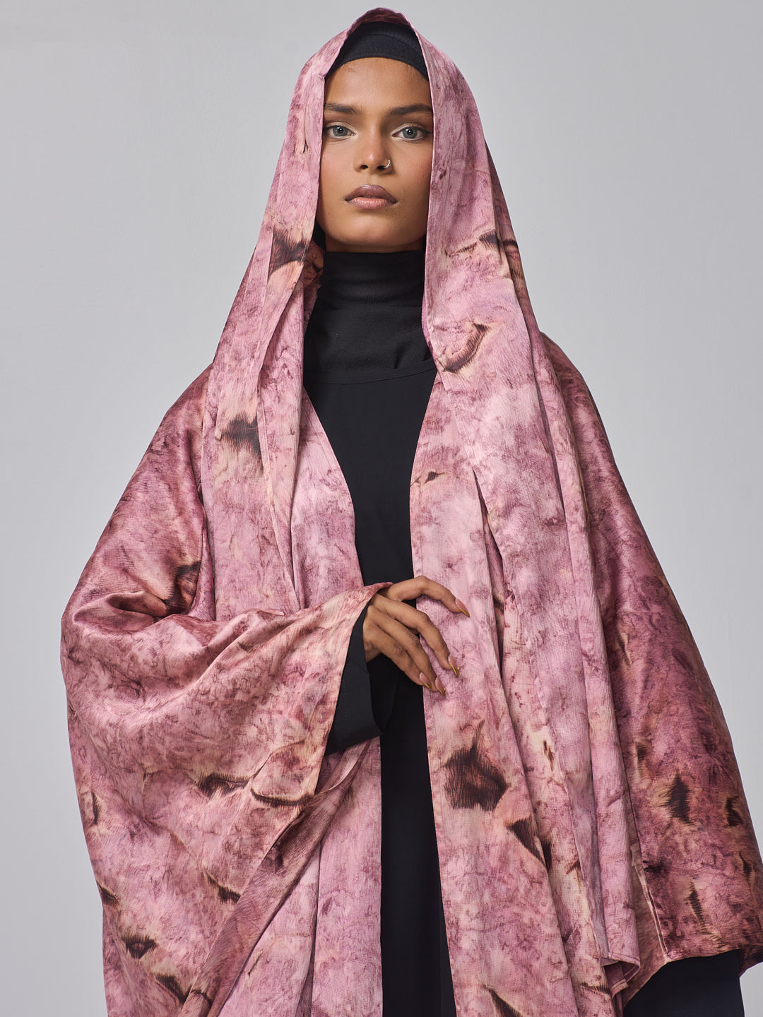 Women's 2 Piece Modest Printed Shrug Abaya with Matching Hijab