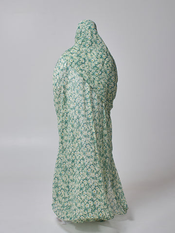 Modest Printed Green Shrug Abaya with White Inner & Matching Hijab