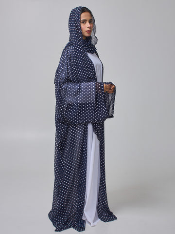 Modest Polka Printed Shrug Abaya with White Inner & Matching Hijab