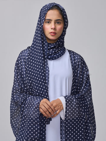 Modest Polka Printed Shrug Abaya with White Inner & Matching Hijab