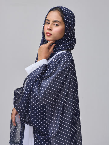 Modest Polka Printed Shrug Abaya with White Inner & Matching Hijab