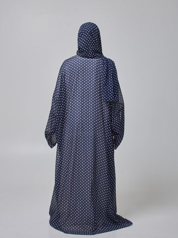 Modest Polka Printed Shrug Abaya with White Inner & Matching Hijab
