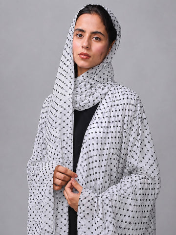 Modest Polka Printed Shrug Abaya with Black Inner & Matching Hijab
