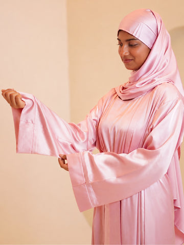 Modest Pink Shrug Abaya with Matching Inner & Dupatta