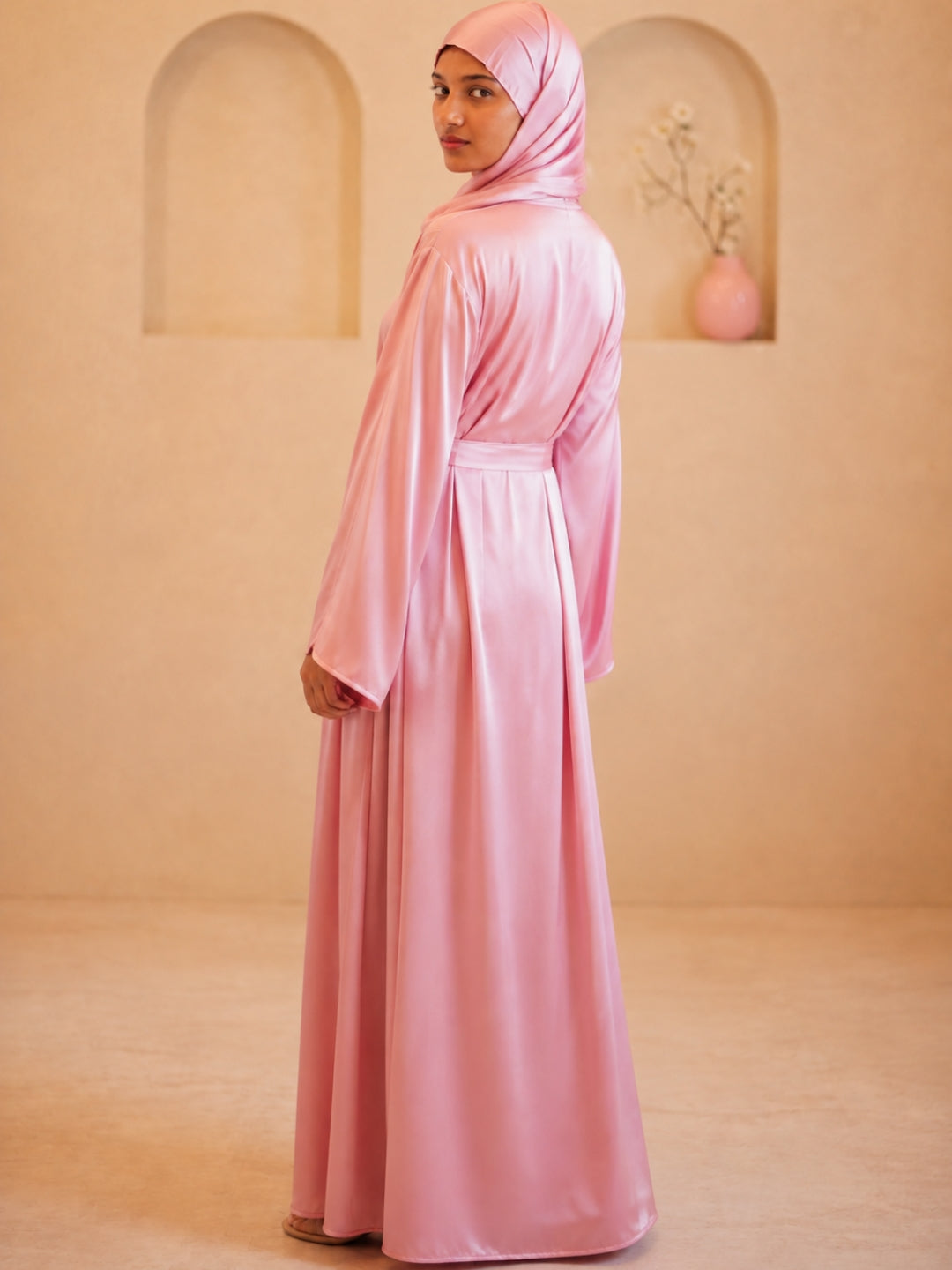 Modest Pink Shrug Abaya with Matching Inner & Dupatta