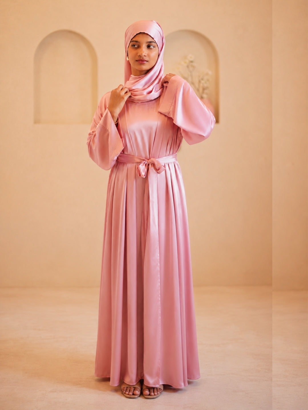Modest Pink Shrug Abaya with Matching Inner & Dupatta