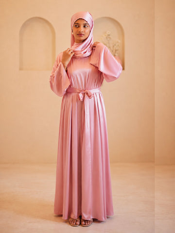 Modest Pink Shrug Abaya with Matching Inner & Dupatta