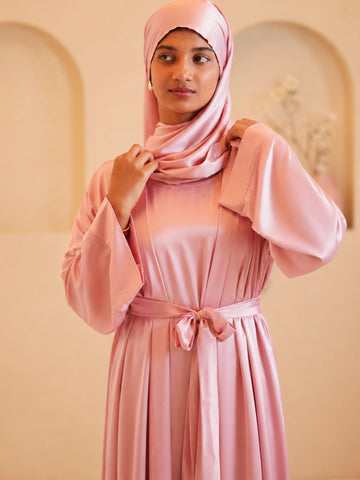 Modest Pink Shrug Abaya with Matching Inner & Dupatta
