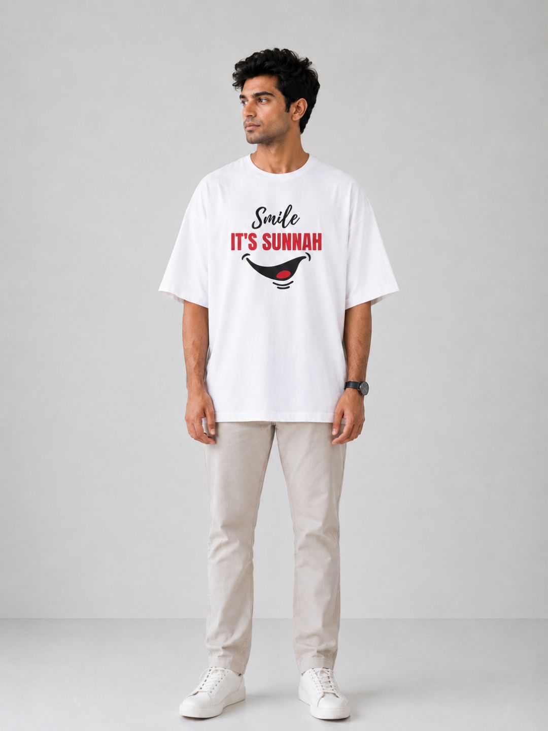 Men’s White "Smile It’s Sunnah" Oversized T-Shirt