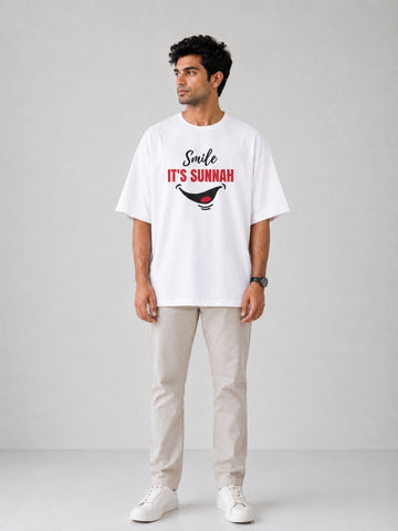 Men’s White "Smile It’s Sunnah" Oversized T-Shirt