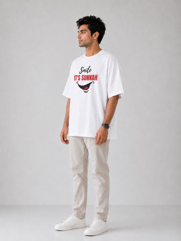 Men’s White "Smile It’s Sunnah" Oversized T-Shirt